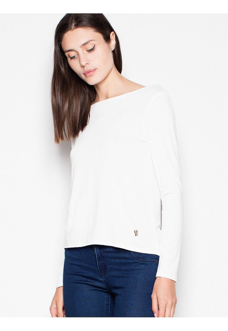 Bluza dama -  scurta - cu maneci lungi - decupaj spate - bej - viscoza