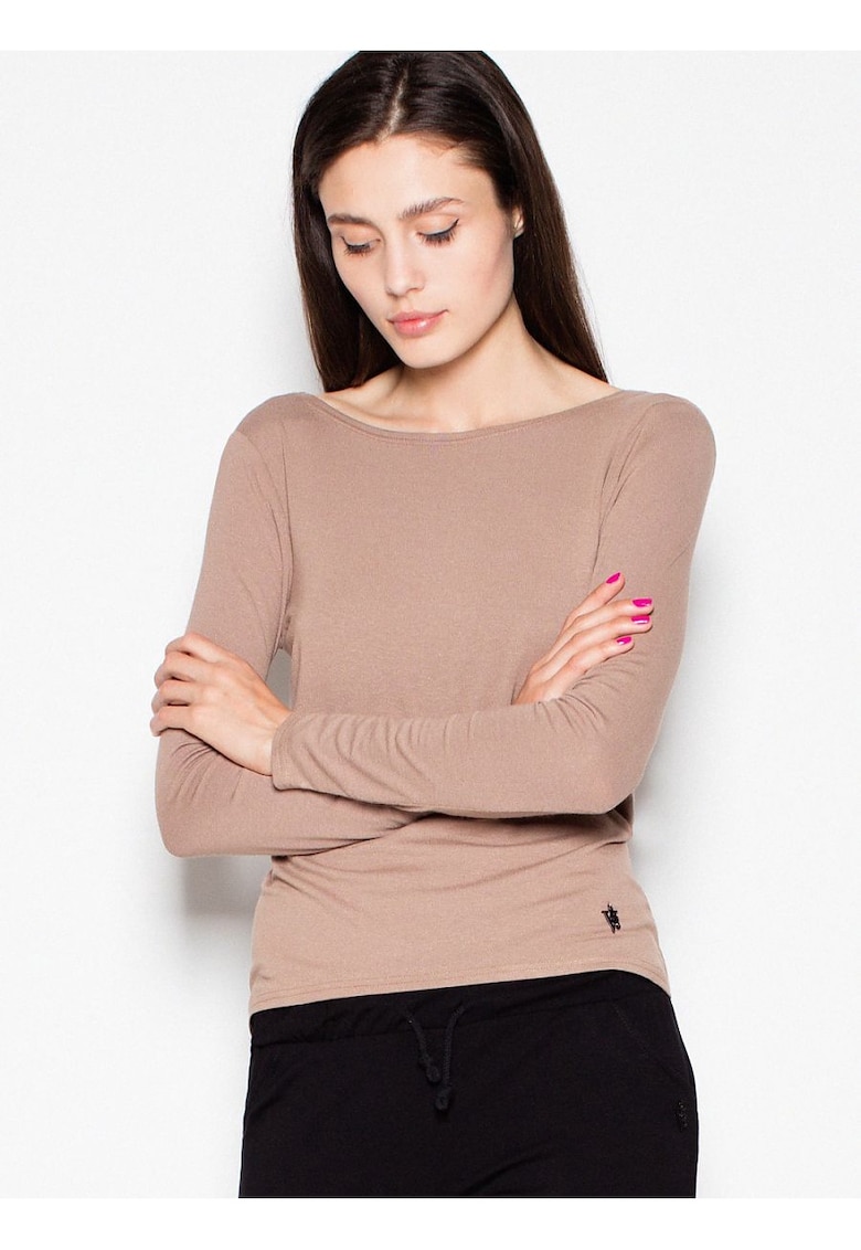 Bluza dama -  scurta - cu maneci lungi - decupaj spate - culoare bej - material viscoza