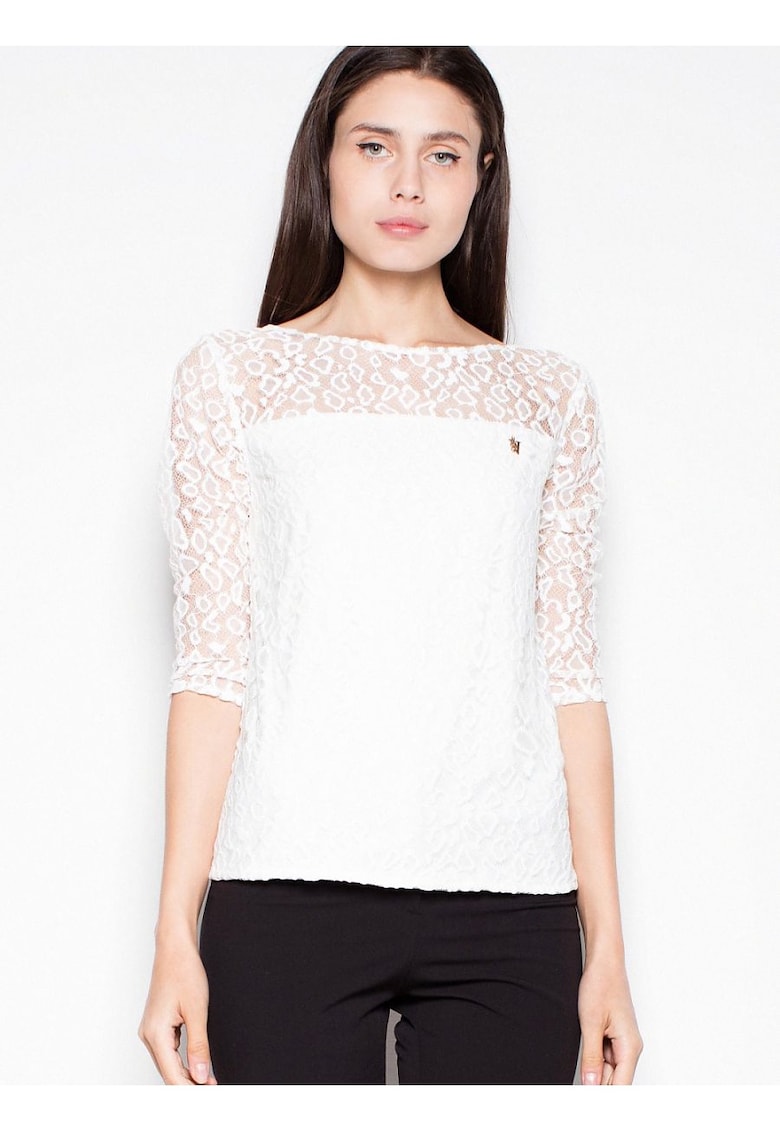 Bluza dama - bej - maneci 3/4 - top transparent cu puncte - poliester