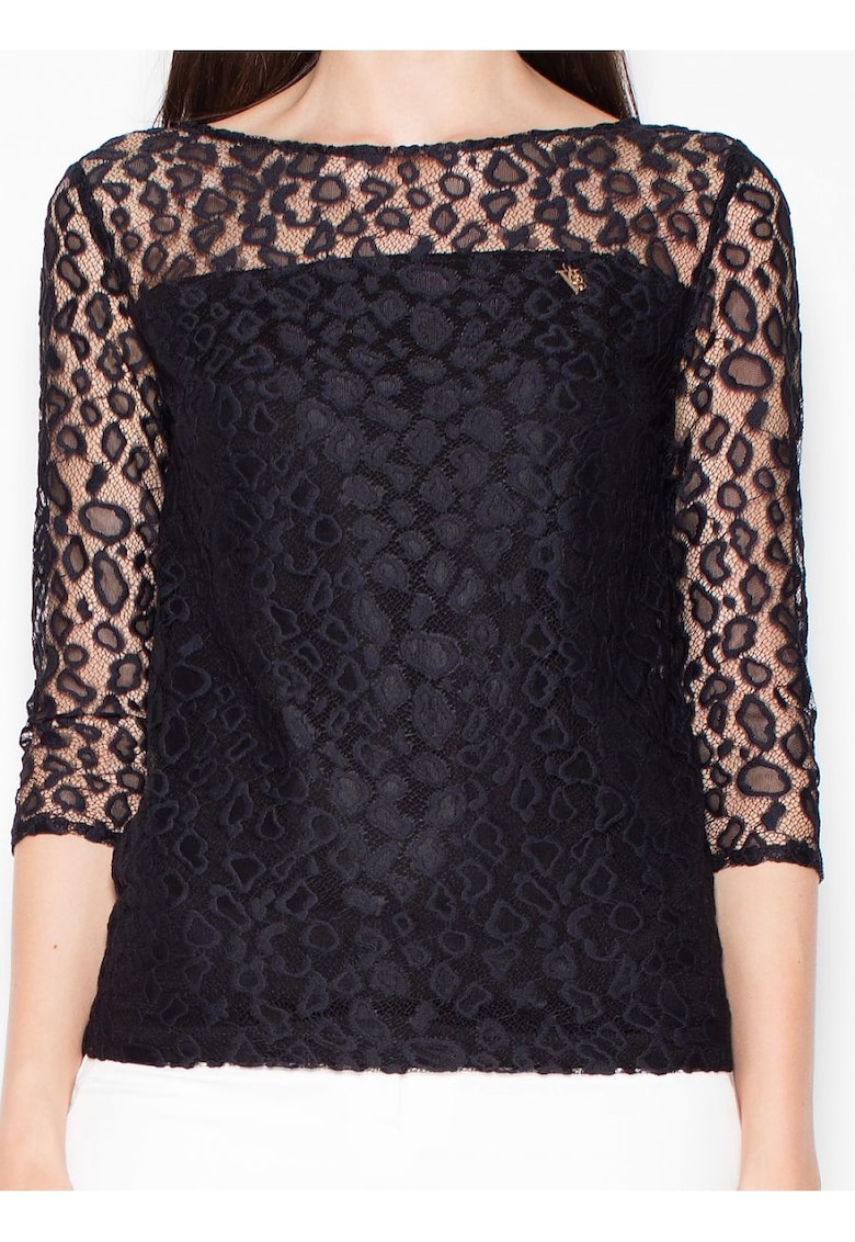 Bluza dama - maneci 3/4 - transparent cu puncte - negru - poliester