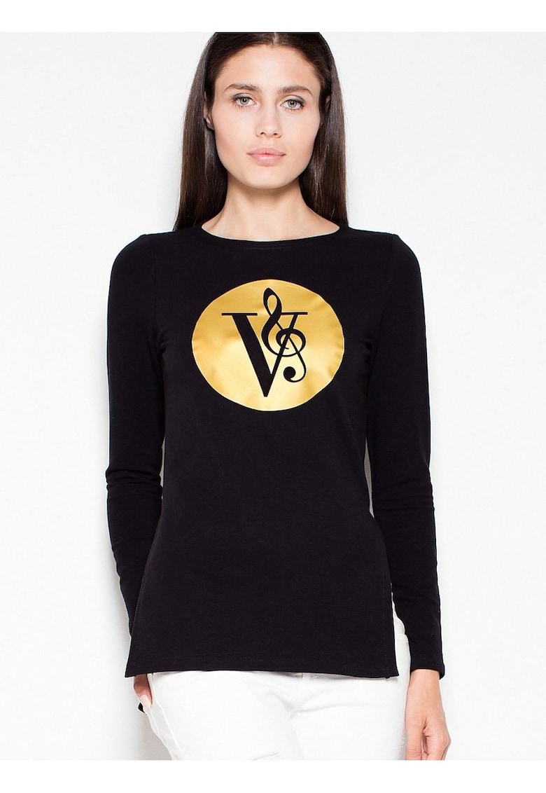 Hanorac asimetric - slim-fit - imprimeu original - negru - bumbac