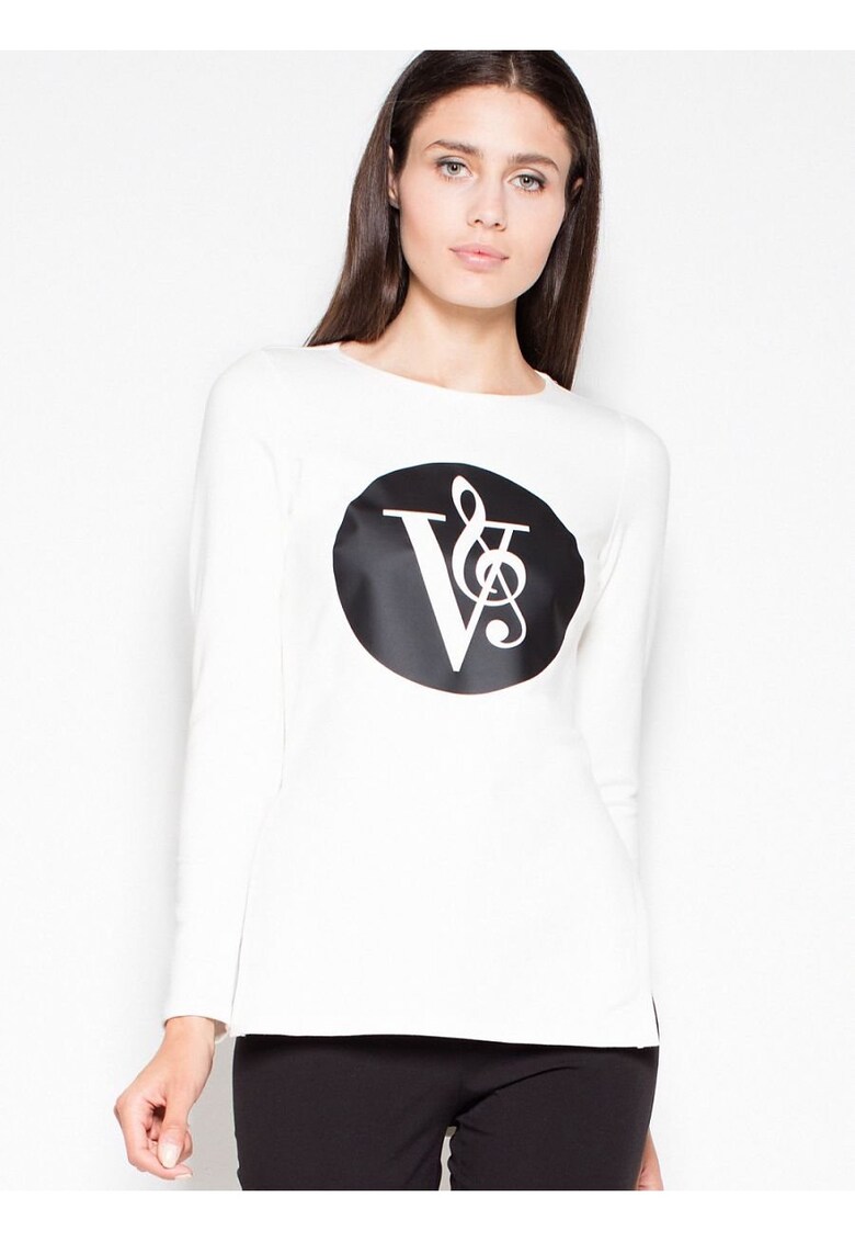 Hanorac asimetric slim-fit - imprimeu original - bej - bumbac