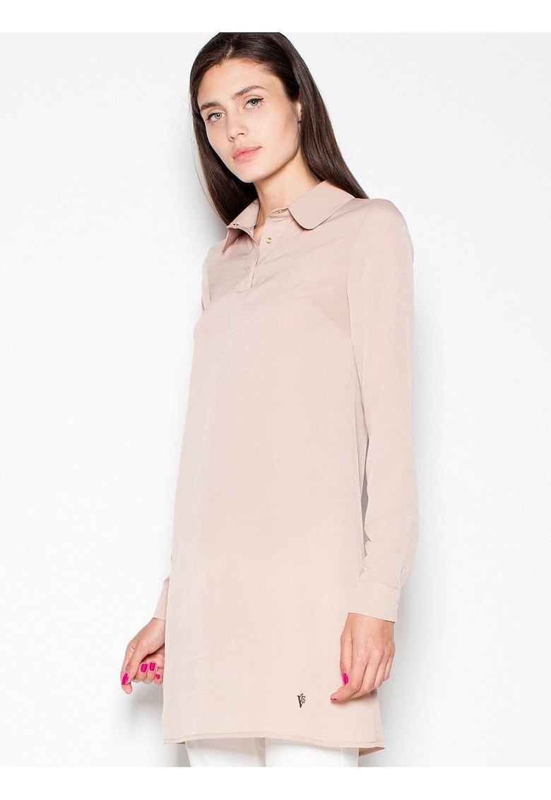 Bluza dama bej - tricot usor - maneci lungi - guler delicat