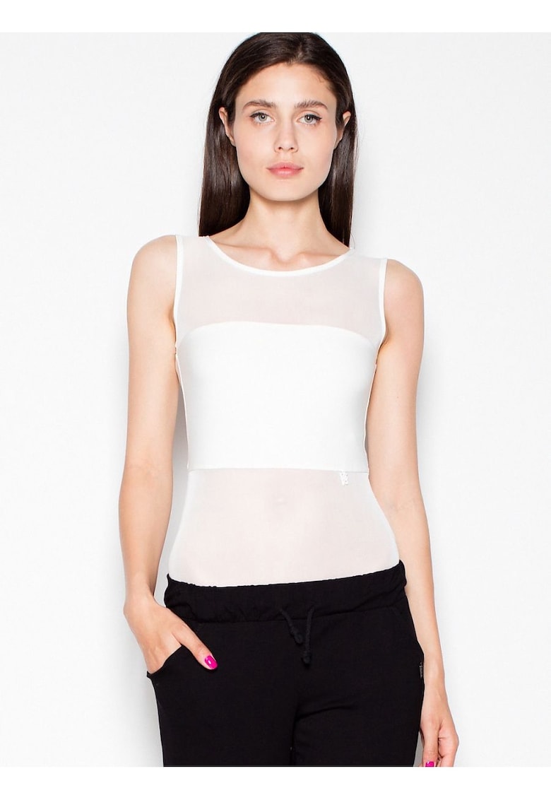 Body bej - transparent - fara bretele - decolteu semicircular - poliester.