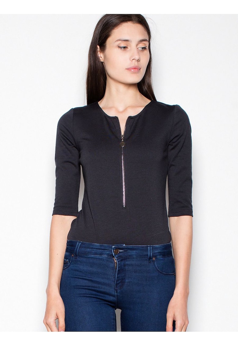 Bluza dama - neagra - cu maneci 3/4 - din viscoza.