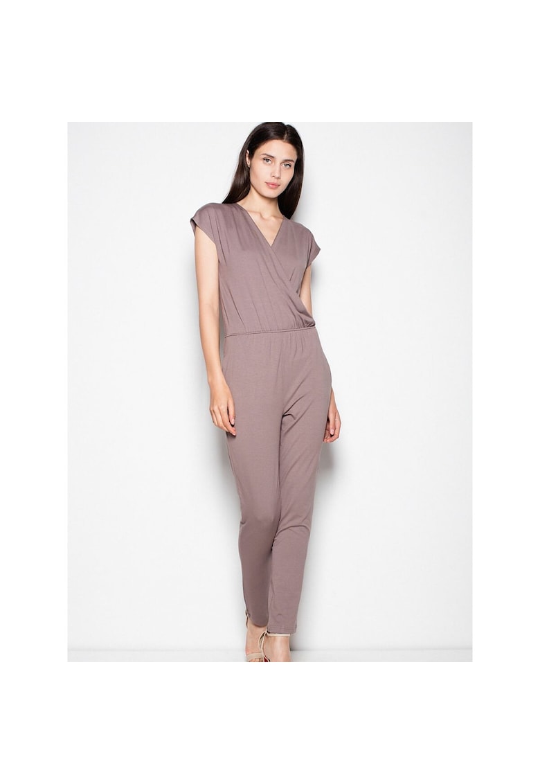 Salopeta dama - maneci scurte - decolteu spectaculos - maro - viscoza