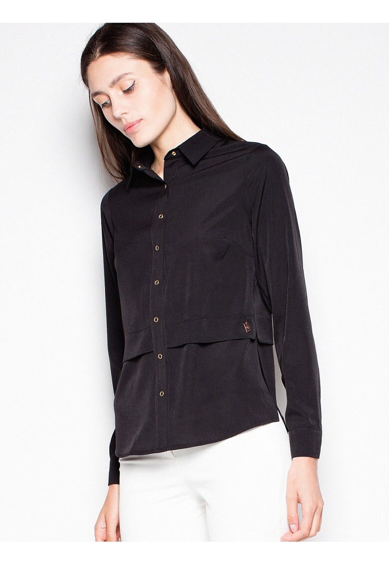 Camasa eleganta neagra - cu guler - din viscoza