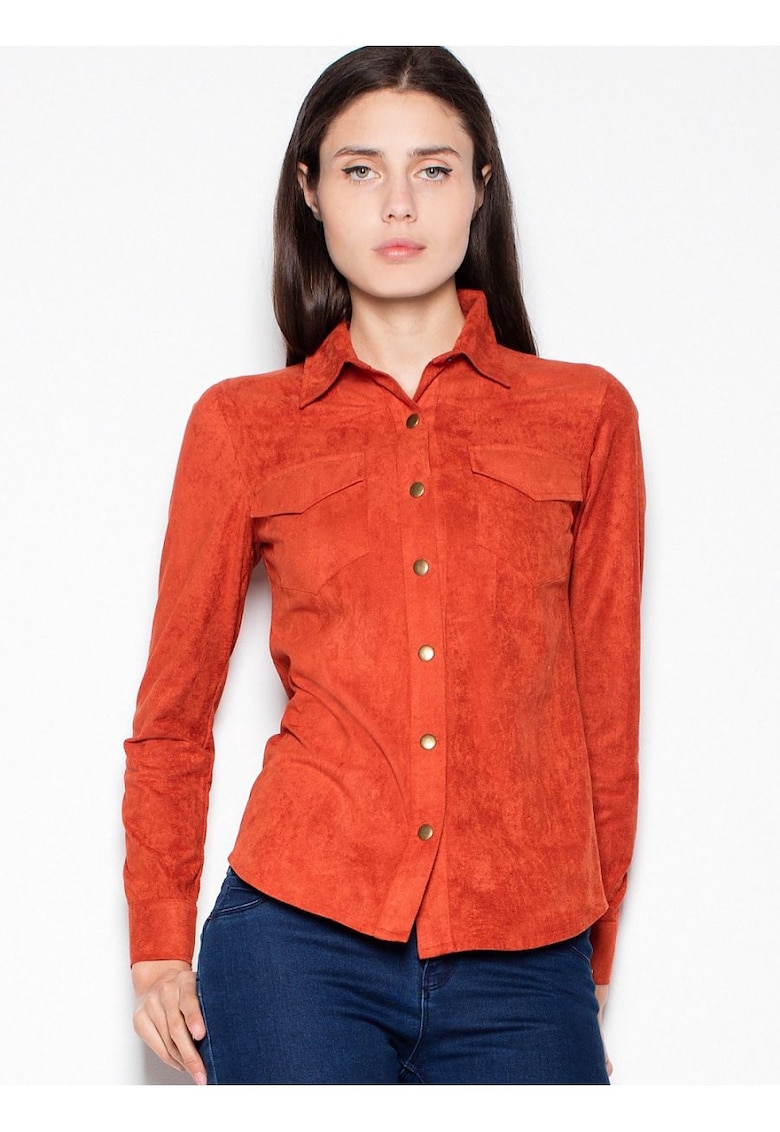 Camasa dama - lunga - piele intoarsa - rosie - poliester -