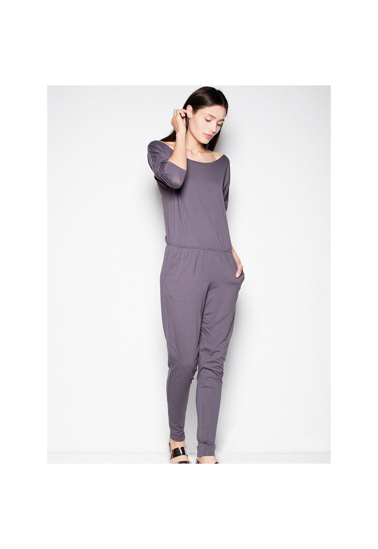 Salopeta dama decolteu semicircular - maneci cazute - gri - viscoza