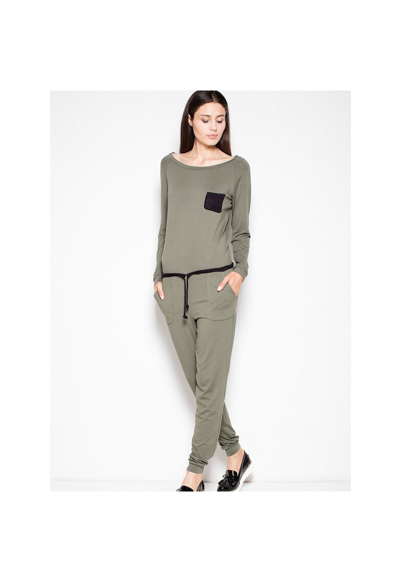 Salopeta dama  verde - maneci lungi - picioare lungi - material elastic.