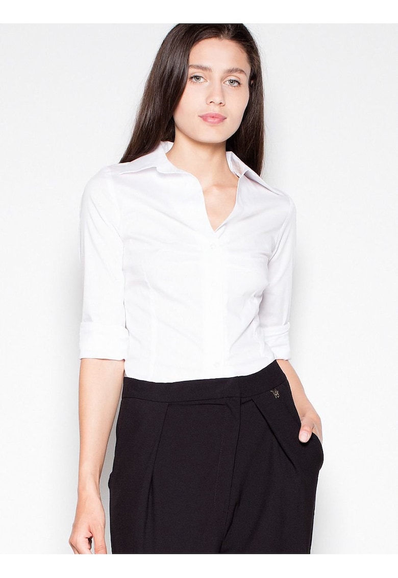 Camasa dama - alb - bumbac 80% - maneci lungi -