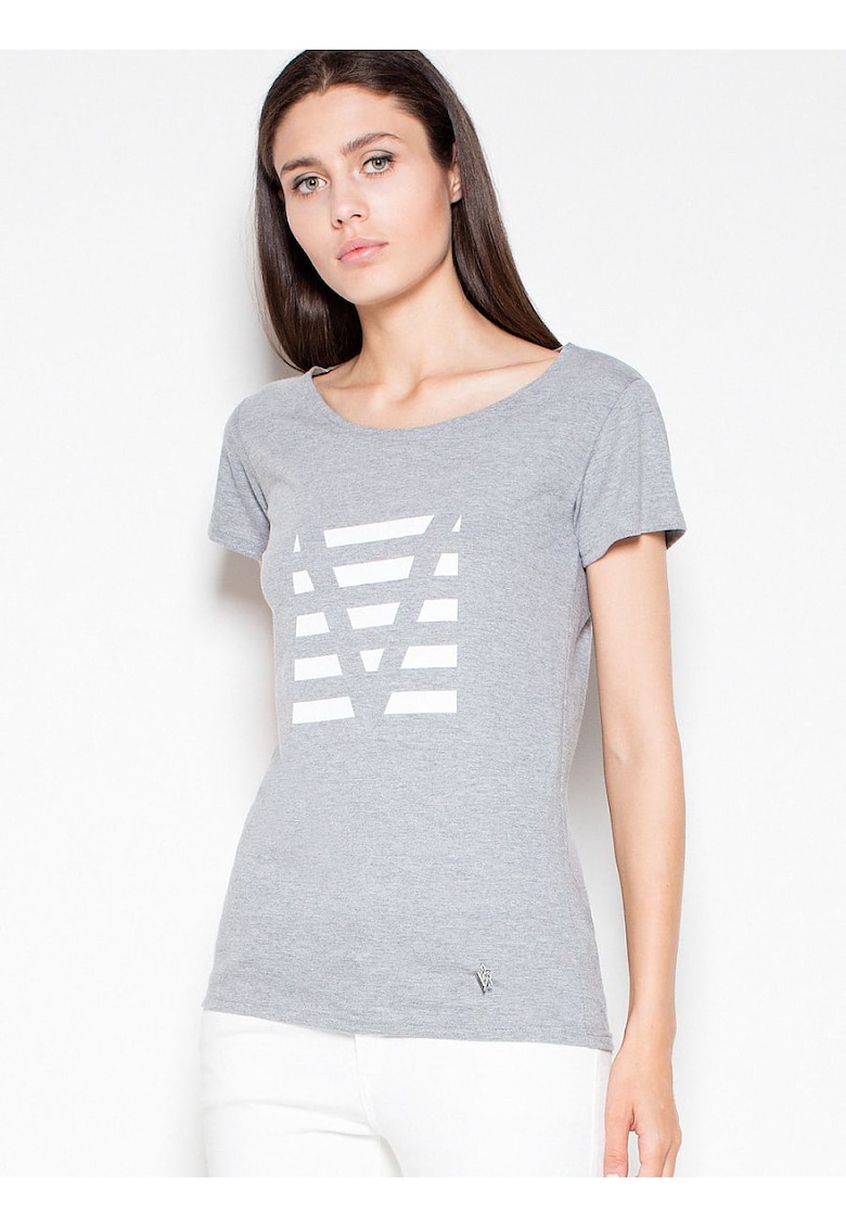 Tricou dama imprimeu original - gri - bumbac 92% - poliester 8%