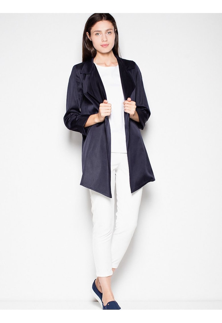 Palton dama bleumarin - croiala clasica - buzunare laterale - guler decorativ - poliester.