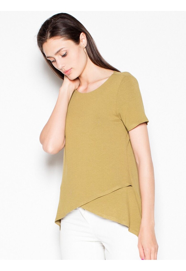 Bluza dama asimetrica - fata pliata - verde - viscoza