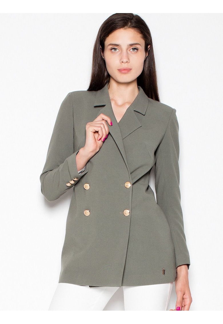 Palton dama jacheta dublu - maneci lungi - verde - elastan - poliester - viscoza