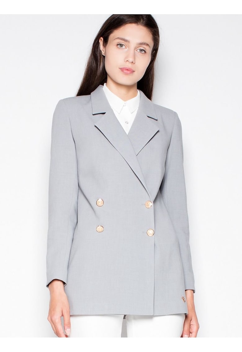 Sacou dama  elegant - cu nasturi decorativi - gri - poliester Sacou dama  elegant - cu nasturi decorativi - gri - poliester