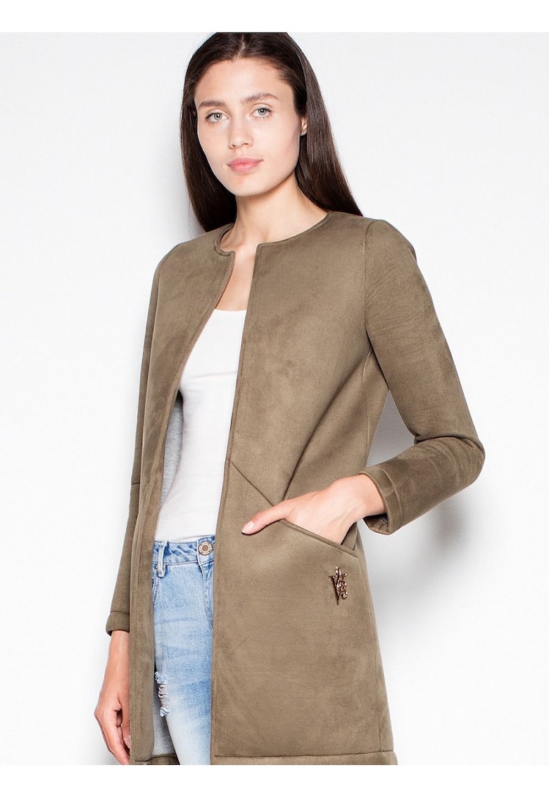 Palton dama drept - matlasat - verde - poliester -