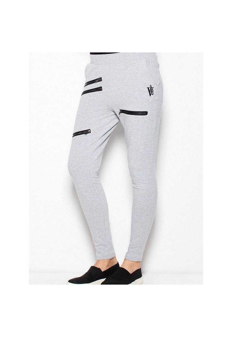 Pantaloni sport mulati - cu talie joasa - gri - bumbac 95% elastan 5% -