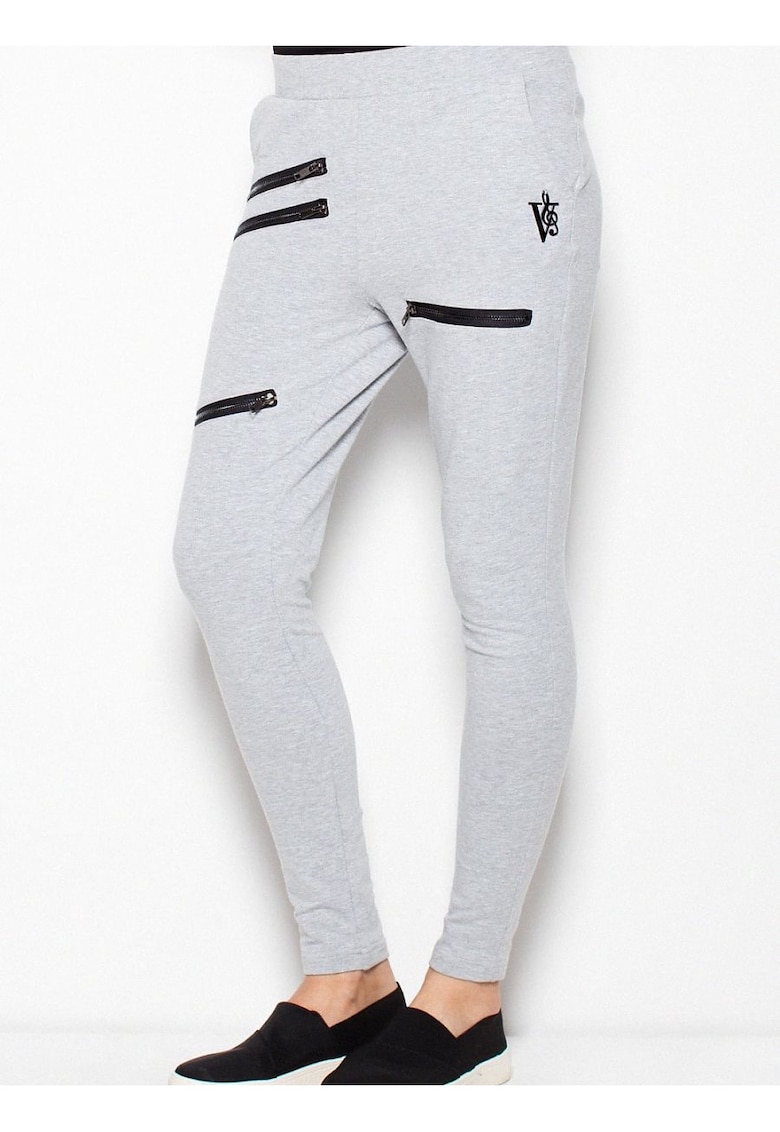 Pantaloni sport dama - mulati - cu talie joasa - gri - bumbac