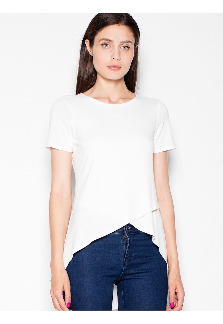 Bluza dama asimetrica - fata pliata - spate mai lung - bej - viscoza -