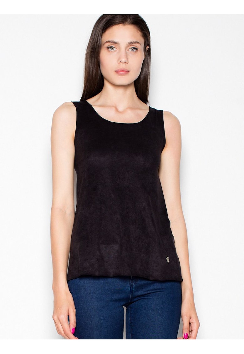 Tricou dama negru - piele intoarsa - decolteu semicircular - model lejer