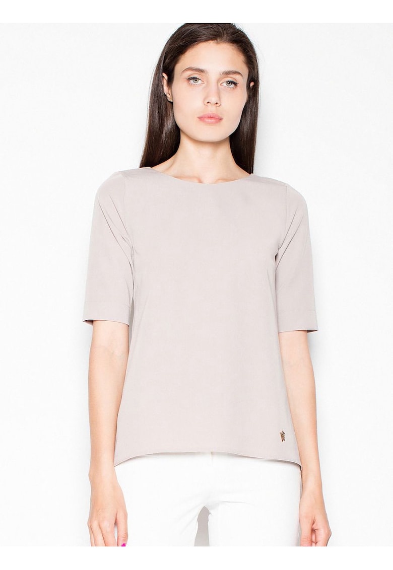 Bluza dama  asimetrica - decupaj spate - bej - poliester 65% - viscoza 35%