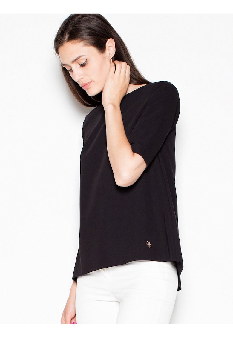 Bluza dama -  asimetrica - decupaj spate - negru - poliester -