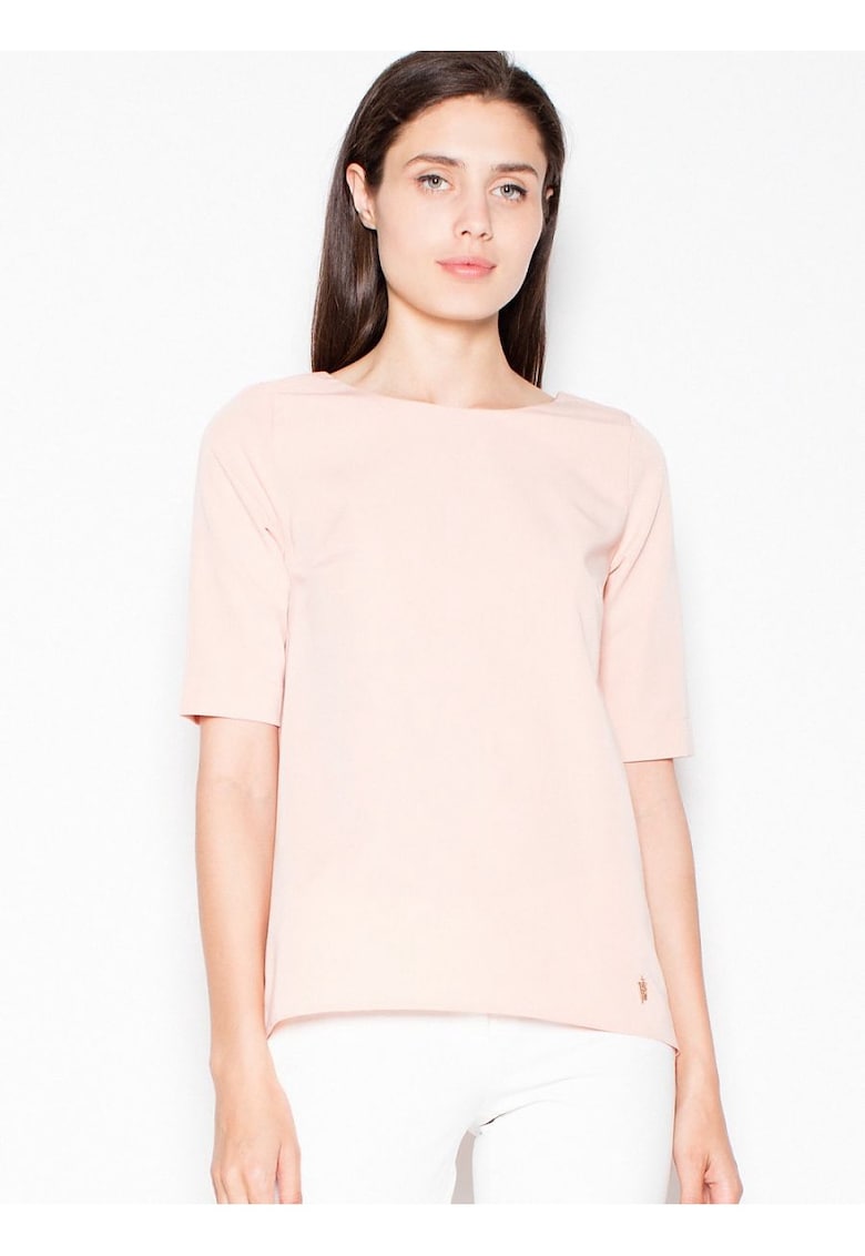 Venaton Tricou dama asimetric - decupaj spate - roz - poliester-viscosa -