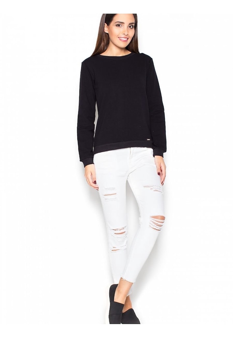 Bluza dama  neagra - bumbac - croiala simpla - fundita decorativa