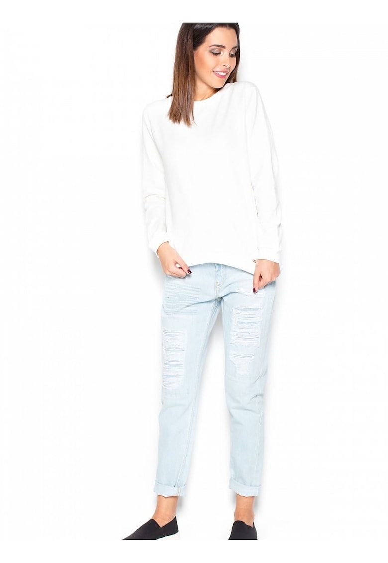Bluza dama bej - bumbac - hanorac moale - fundita decorativa