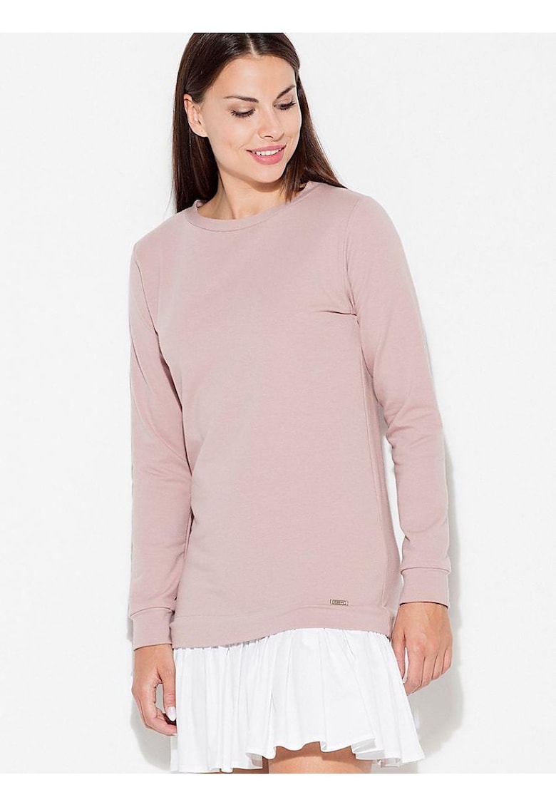 Rochie maneca lunga - volan - bumbac - alb