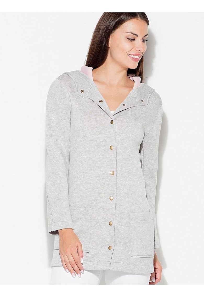 Geaca dama  gri - cu gluga si buzunare mari - din poliester -