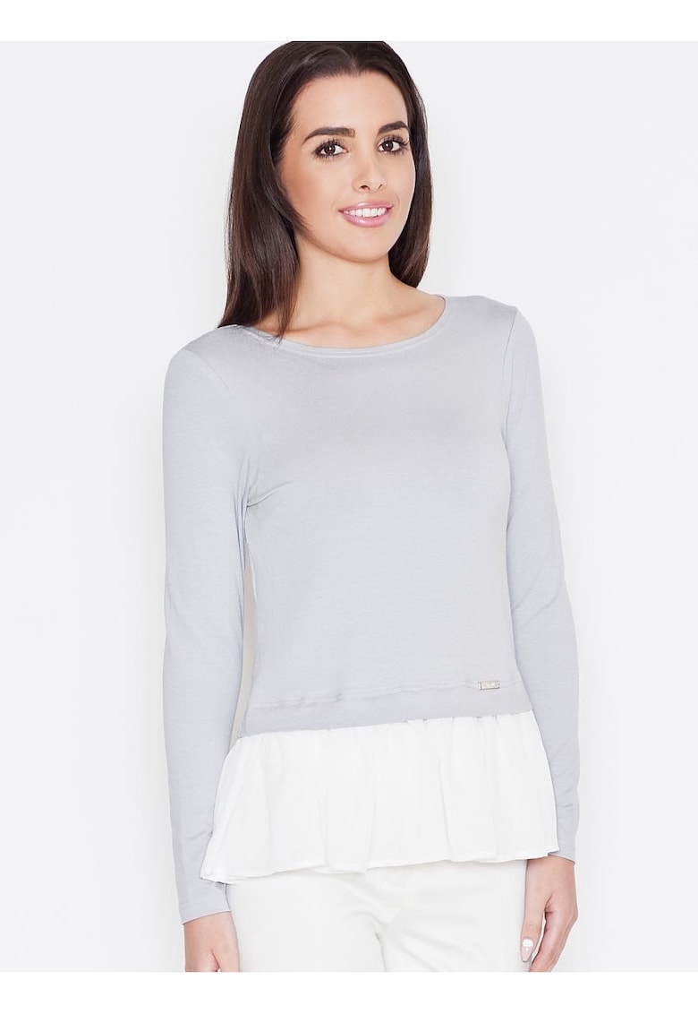 Bluza dama simpla - cu volan decorativ - gri - viscoza