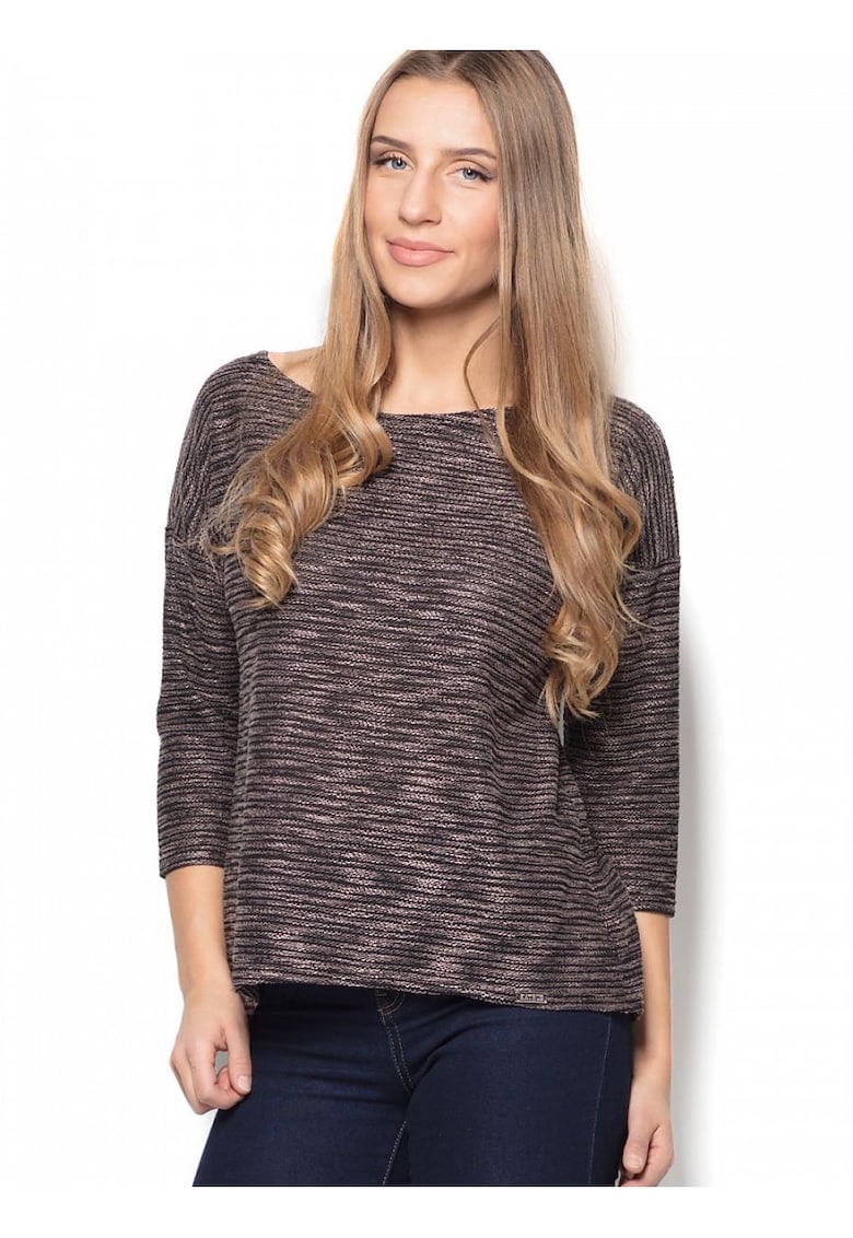 Bluza dama bej - stofa melange - maneci 3/4 - croiala larga