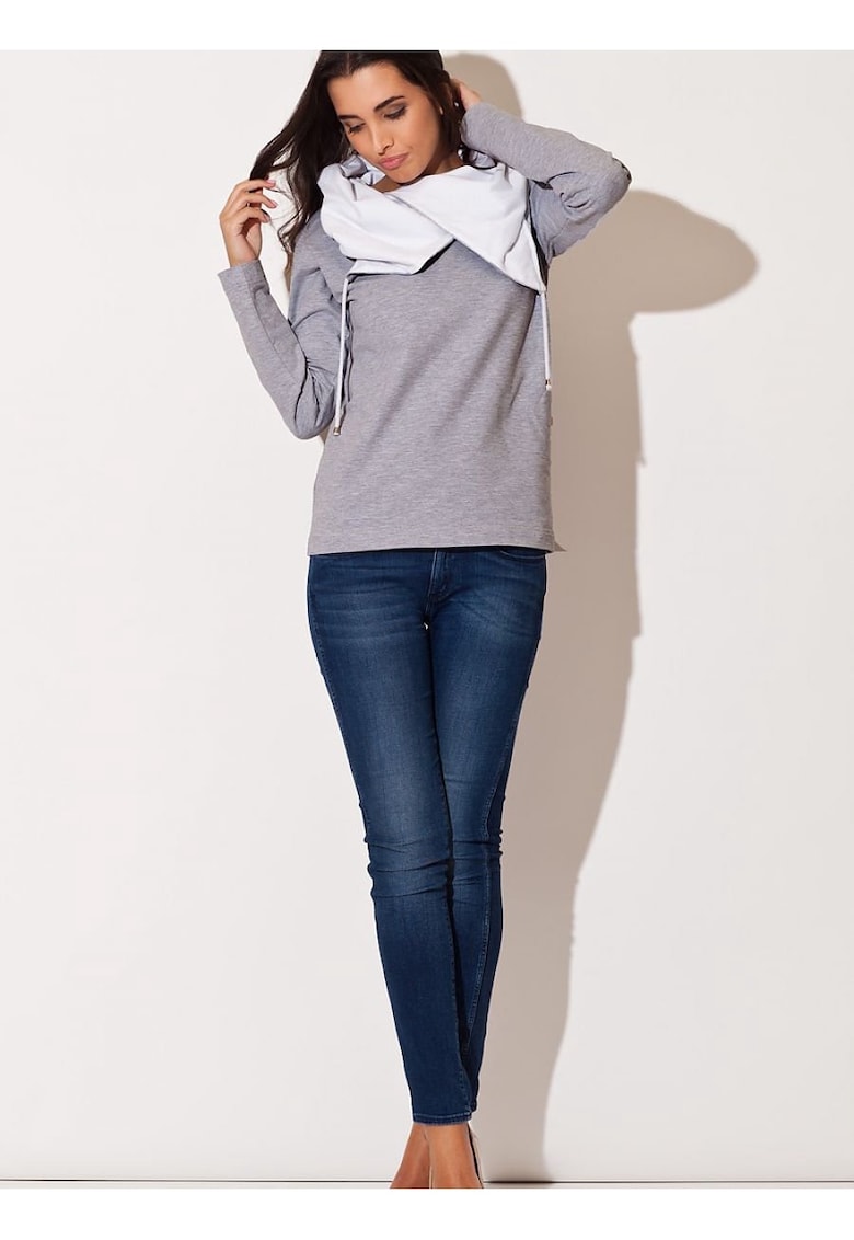 Hanorac dama maneci lungi - gluga - bumbac 95% elastan 5%