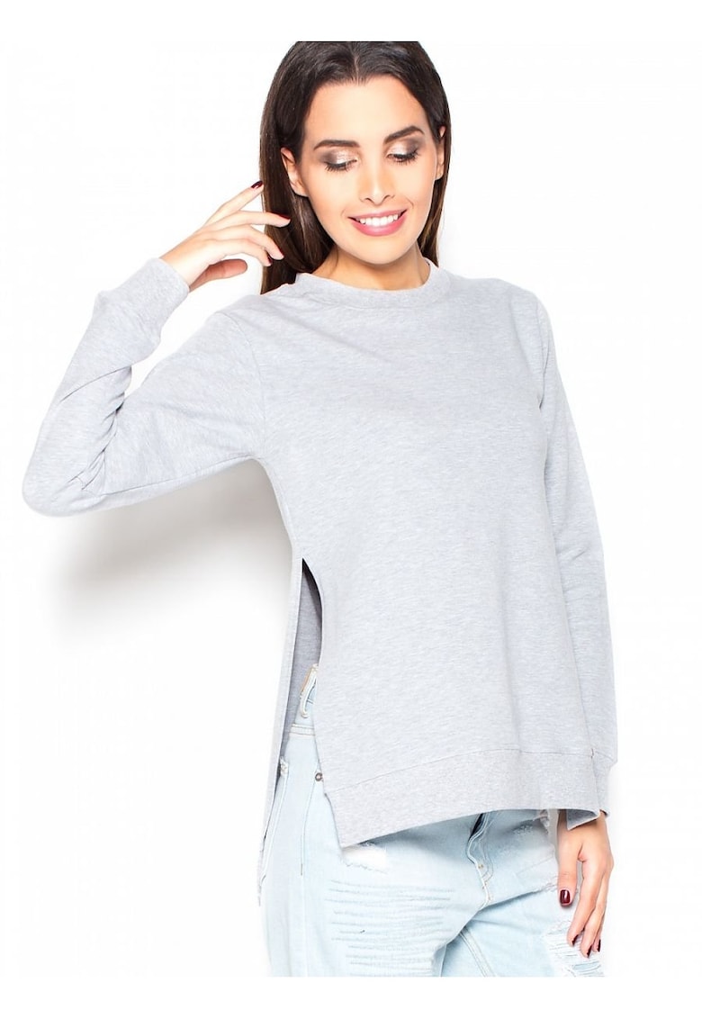 Bluza dama gri - bumbac - maneci lungi - fante laterale