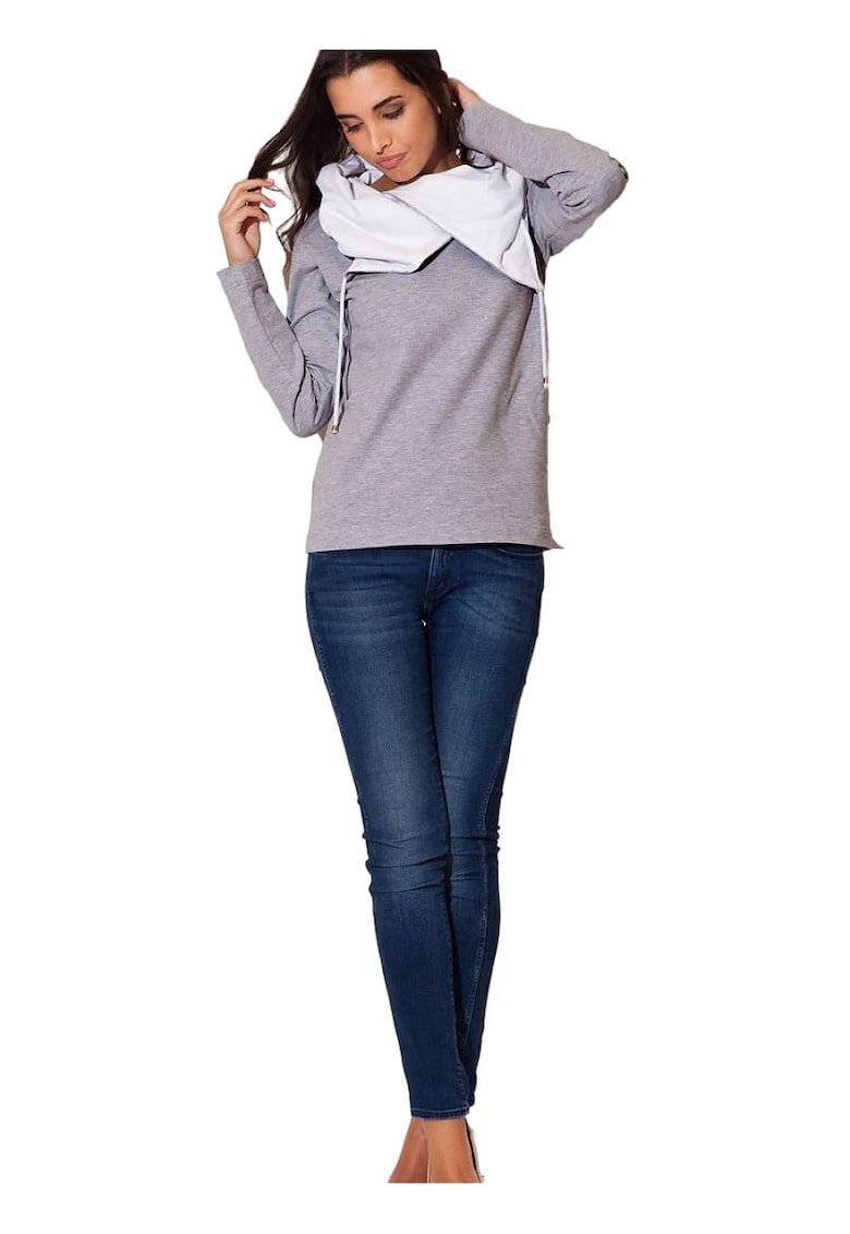 Hanorac dama maneci lungi - cu gluga - bumbac/elastan - gri -