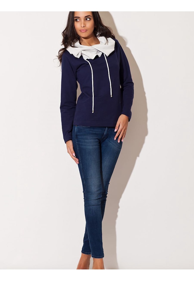 Hanorac dama maneci lungi - gluga - bumbac 95% elastan 5% - bleumarin