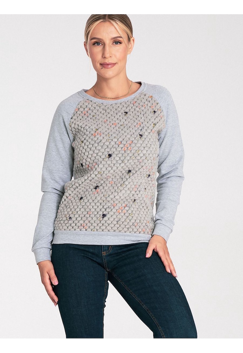 Hanorac dama simplu - cu maneci lungi - gri - bumbac 98% si elastan 2%