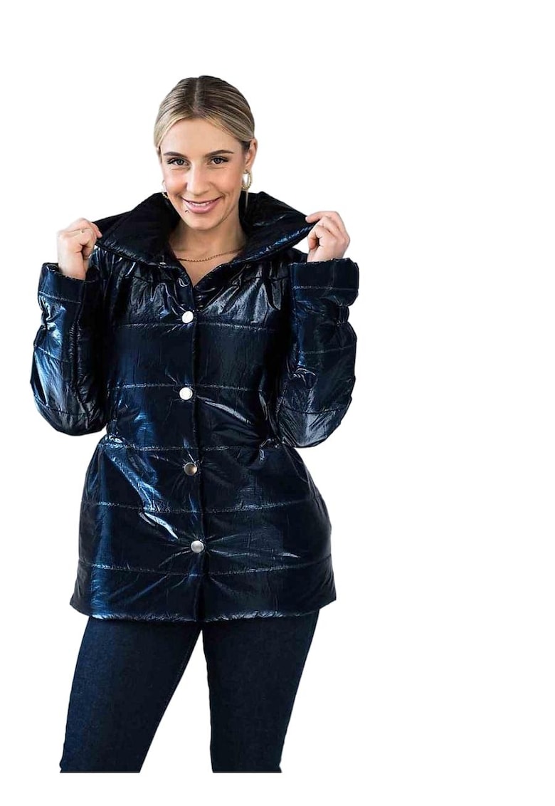 Geaca dama  matlasata - guler ridicat - bleumarin - poliester