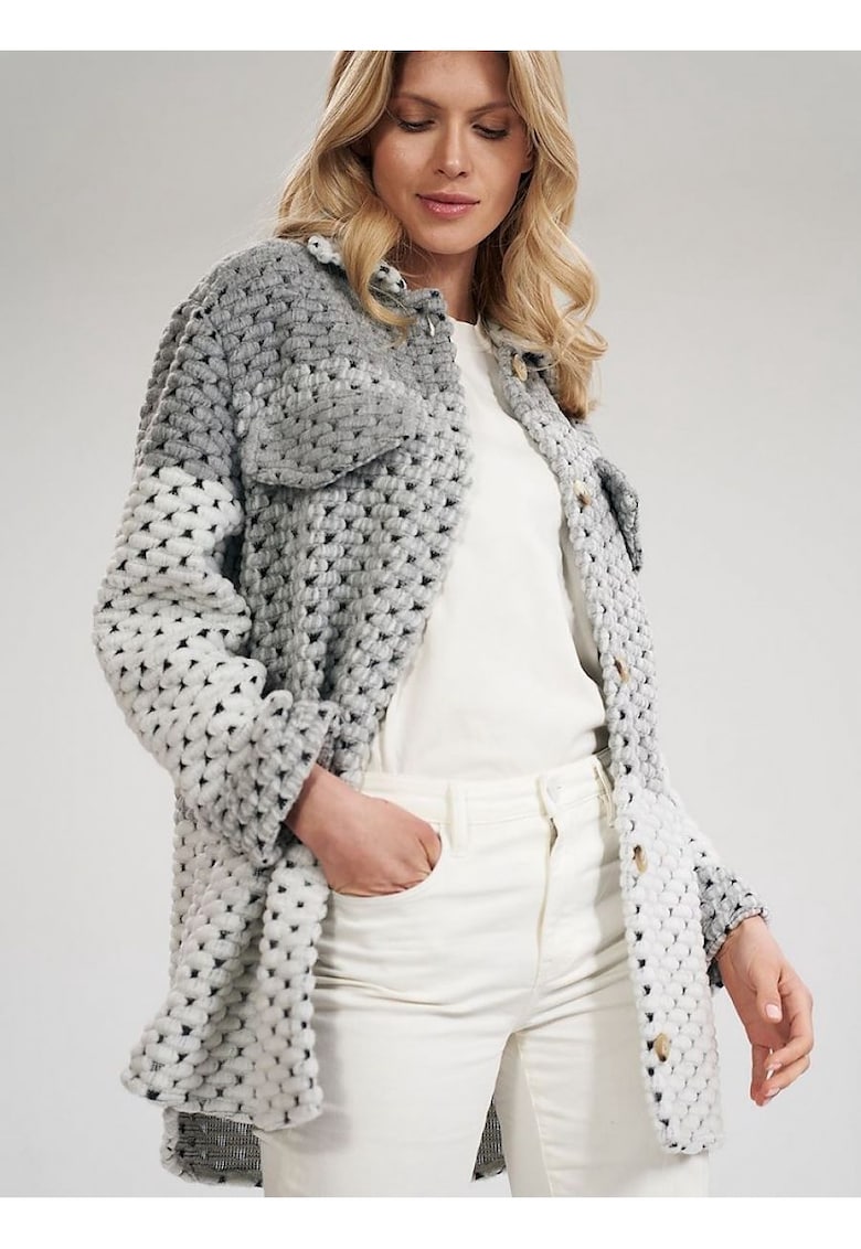 Jacheta poliacril/lana/poliester - fara buzunare - maneci drepte - gri/alb