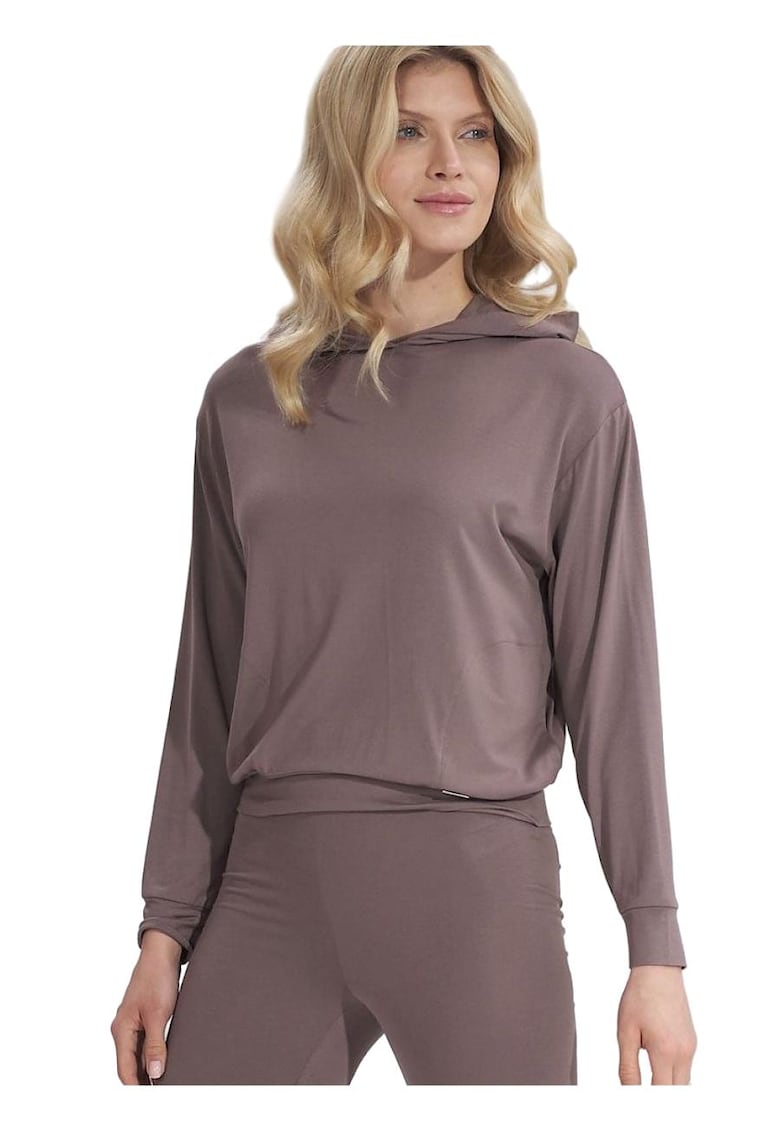 Hanorac dama subtire - cu gluga - maneci lungi - maro - viscoza -