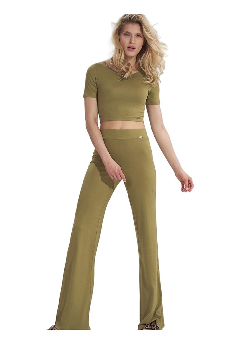 Pantaloni dama - evazati - talie elastica - verde - viscoza -