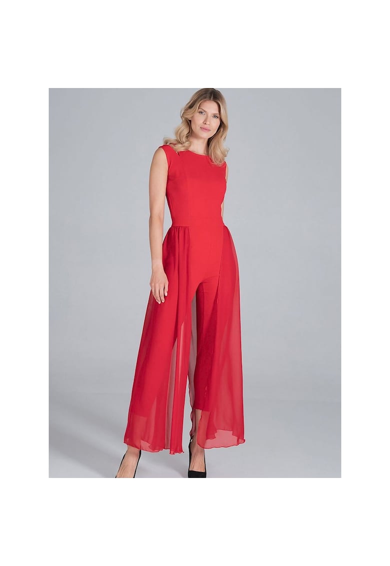 Salopeta dama elastan/poliester - evazata - rosu -