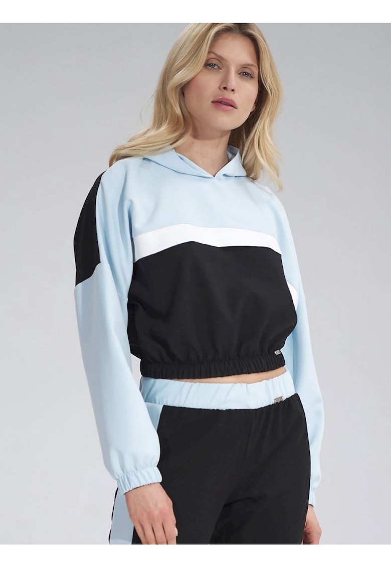 Hanorac dama  bicolor - cu gluga - maneci finisate elastic - multicolor - poliester -