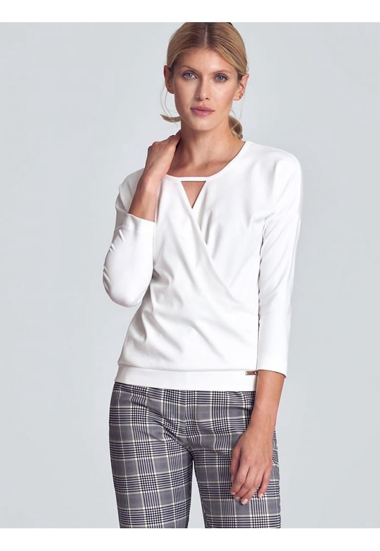 Bluza dama  decolteu plic - maneci 3/4 - poliester/viscoza - alb