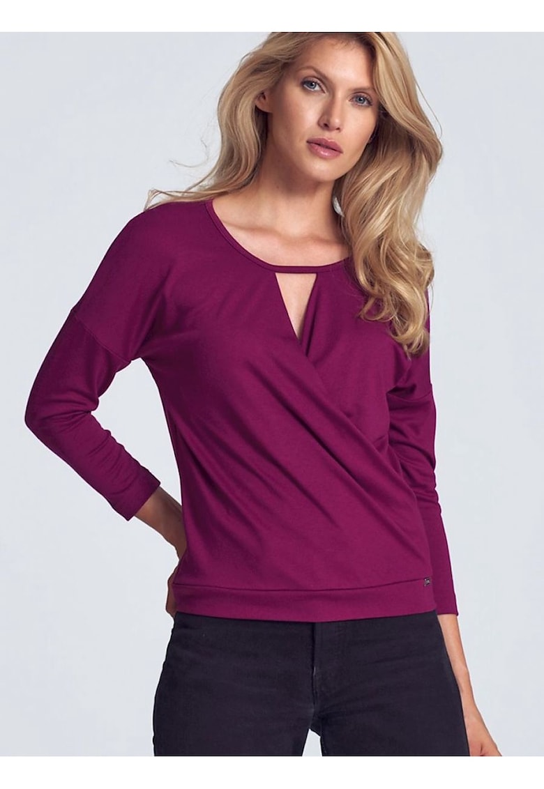 Bluza dama  decolteu plic - maneci 3/4 - violet - elastan/poliester -