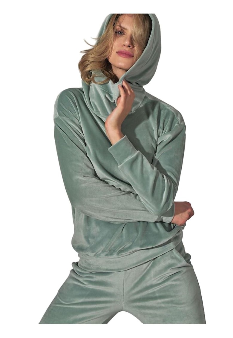 Hanorac dama verde menta - guler ridicat - maneci lungi - velur - poliester