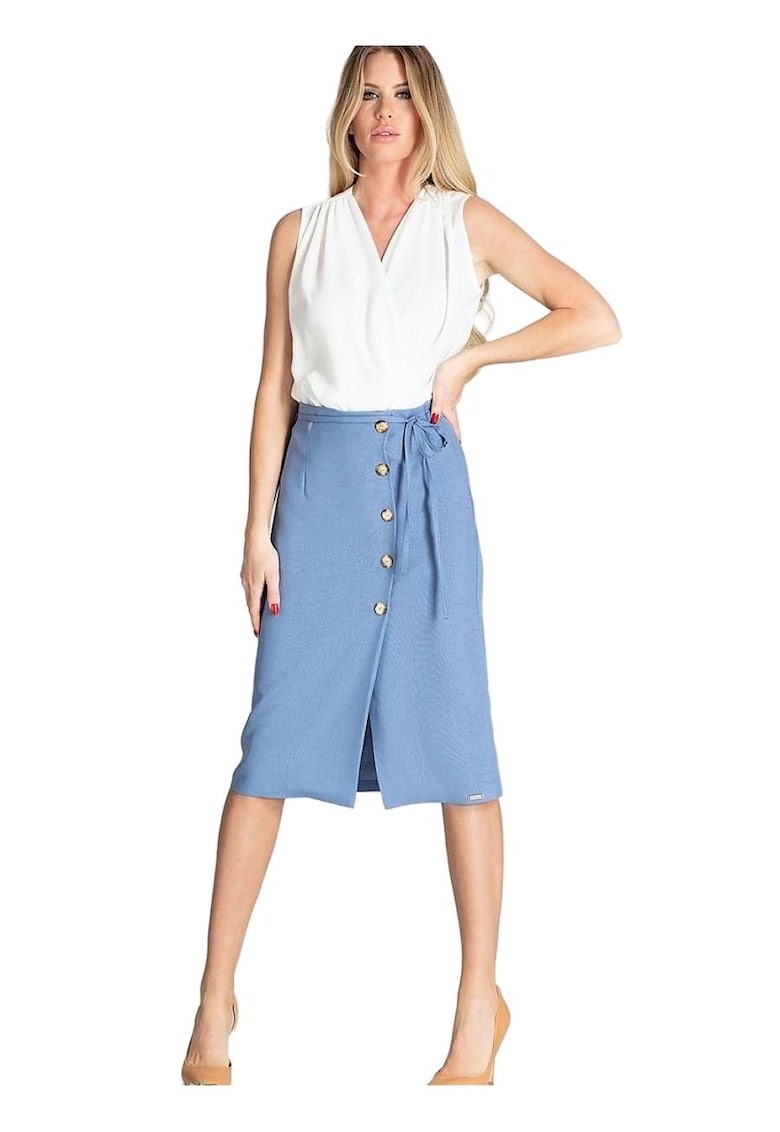 Fusta midi albastra - fara buzunare - fara captuseala - din poliester 100%