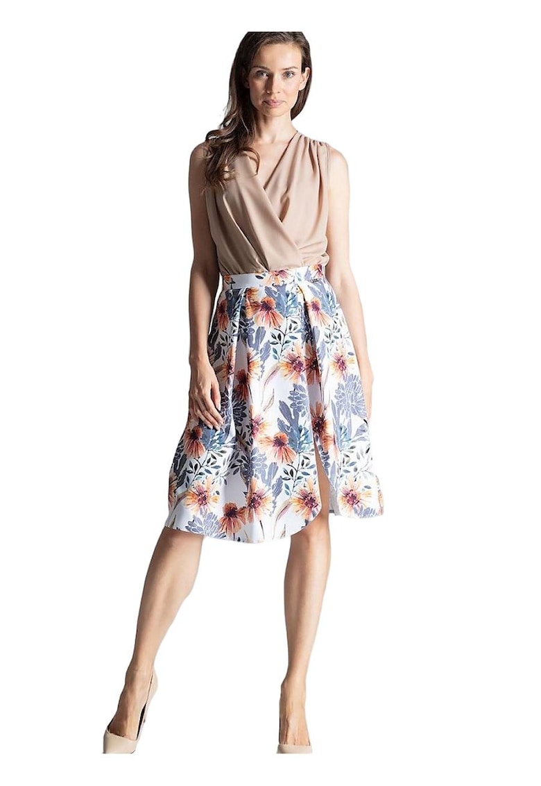 Fusta midi tip A - asimetrica - fara buzunare - poliester 100% - multicolor